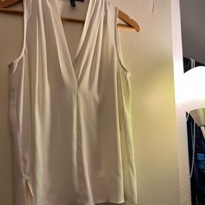 White House Black Market Cream Asymmetrical V-Neck Blouse